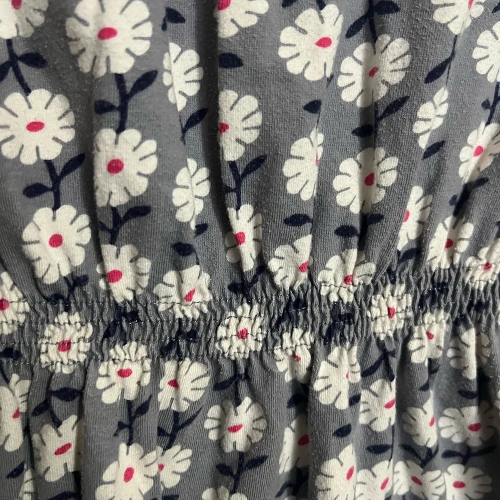 MINI BODEN Classic‎ Floral and Striped Casual Dress Grey Pink White Girl's Sz 7